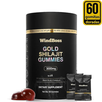 WindBoss Gold Shilajit Gummies – 3000mg de Energía del Himalaya (Grado Oro)✨🏔️