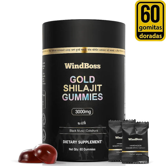 WindBoss Gold Shilajit Gummies – 3000mg de Energía del Himalaya (Grado Oro)✨🏔️